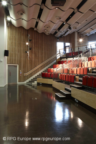 Bridge Academy
Acoustic GRG Products Ltd manufactured and installed a range of RPG products at The Bridge Academy in the hall, classrooms and practice rooms.
The Main Hall features suspended ceiling Waveform Spline with stretch fabric lining the back wall. AGRG BridgeAcademy15Oct09028.jpg
